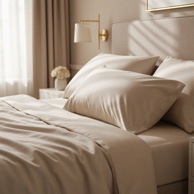 Luxurious mulberry silk pillowcase on a bed, illustrating softness and elegance