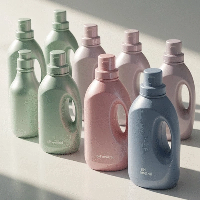 Bottles of silk laundry detergent with pH-neutral labels on a clean surface